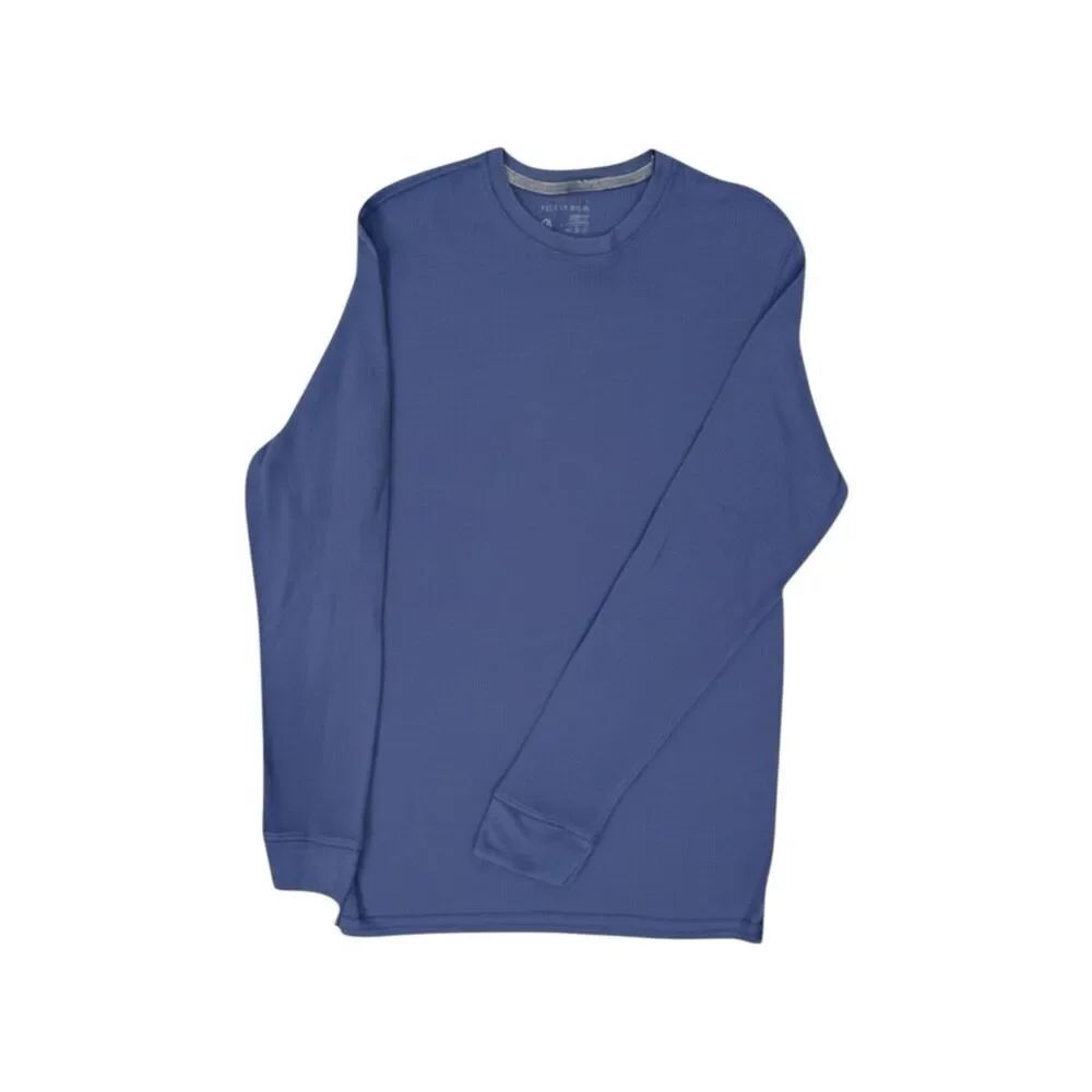 PERRY ELLIS Portfolio Perwinkle Blue Long-Sleeve Waffle-Knit Crewneck Shirt
